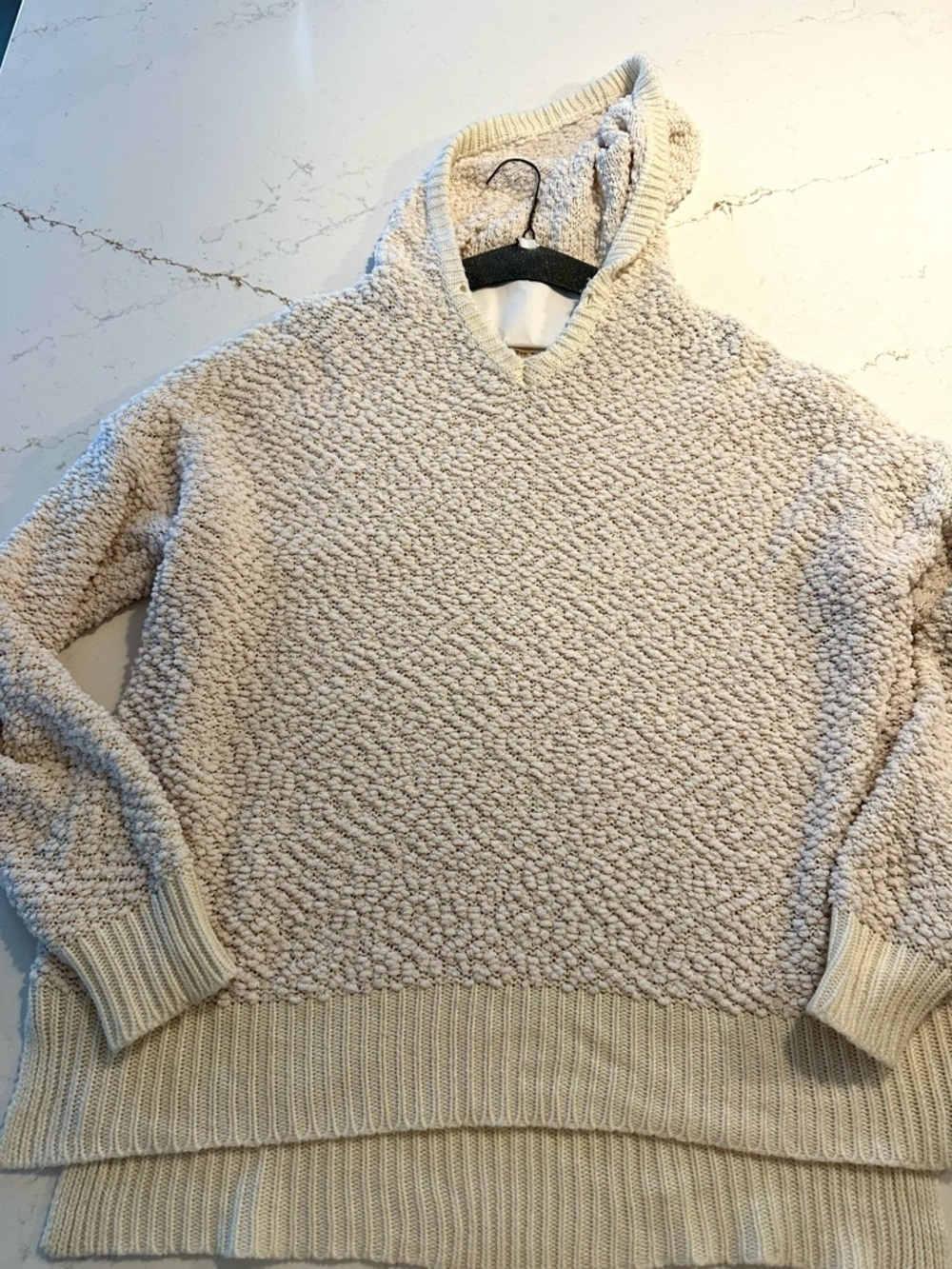 Peach Love California Cream Cozy Textured Hooded Sweater.  Size xl